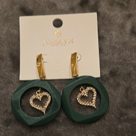 Josslyn Green and Gold Heart Earrings - Picture 1 of 3